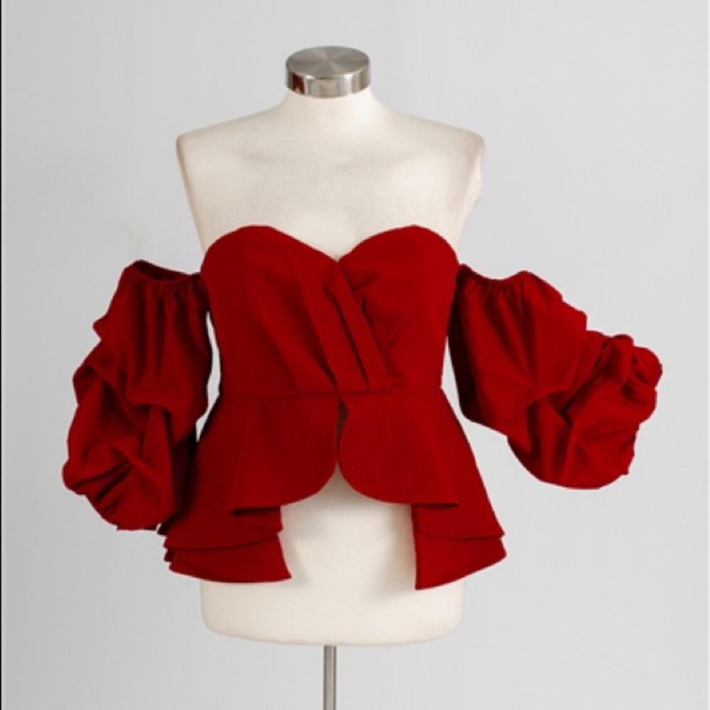 Off Shoulder Ruffle Sleeve Crop Top - Picture 2 of 4